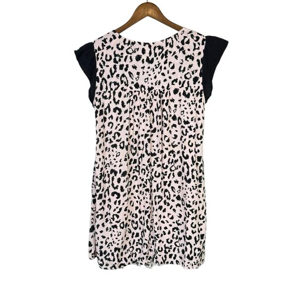 Savanna Jane Cheetah Print Flower Embroidered Mini Bohemian Tunic Shift Dress - Picture 10 of 12